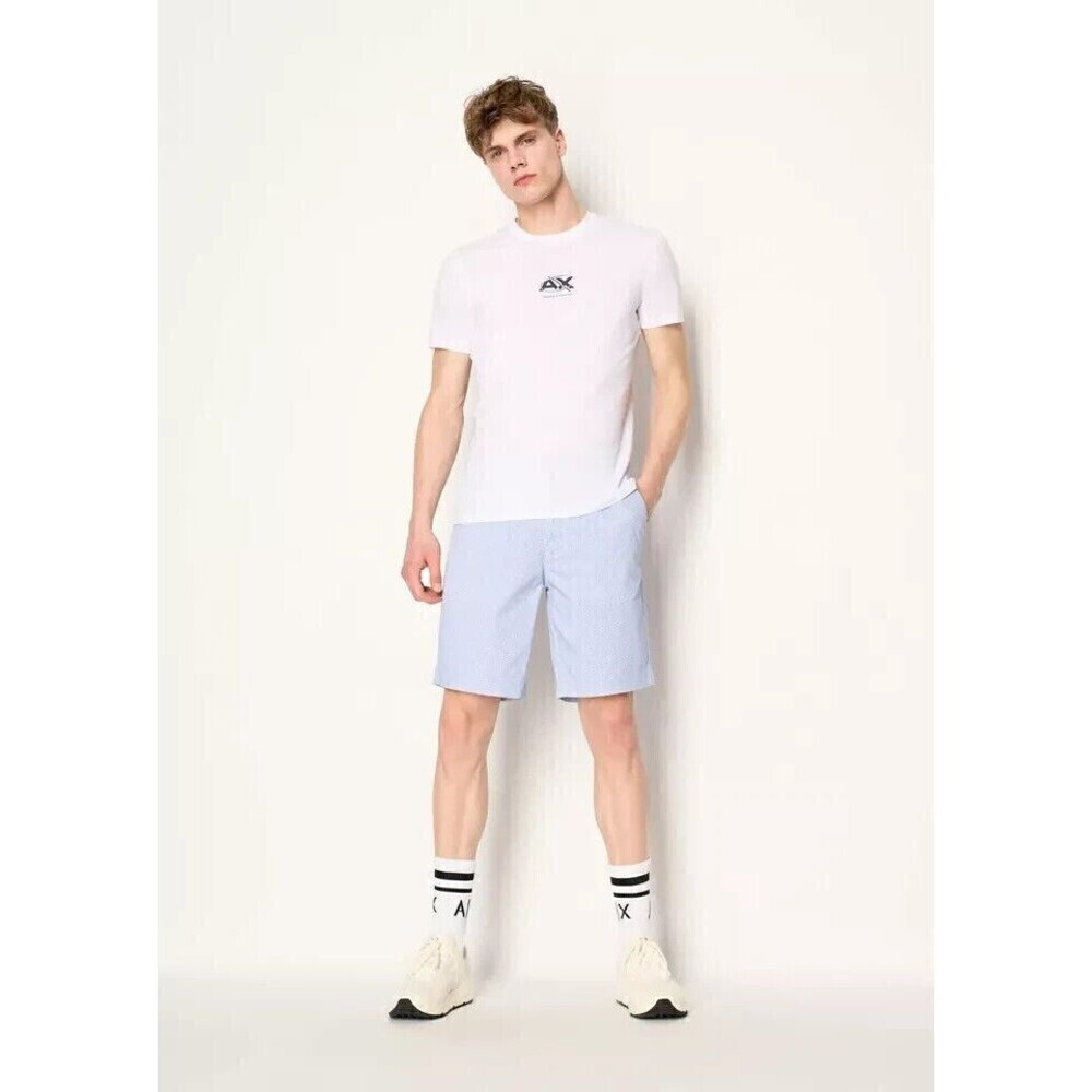 AX Armani Exchange Mens Geo-Print Twill Shorts Stretch Cotton White Geo Size 38